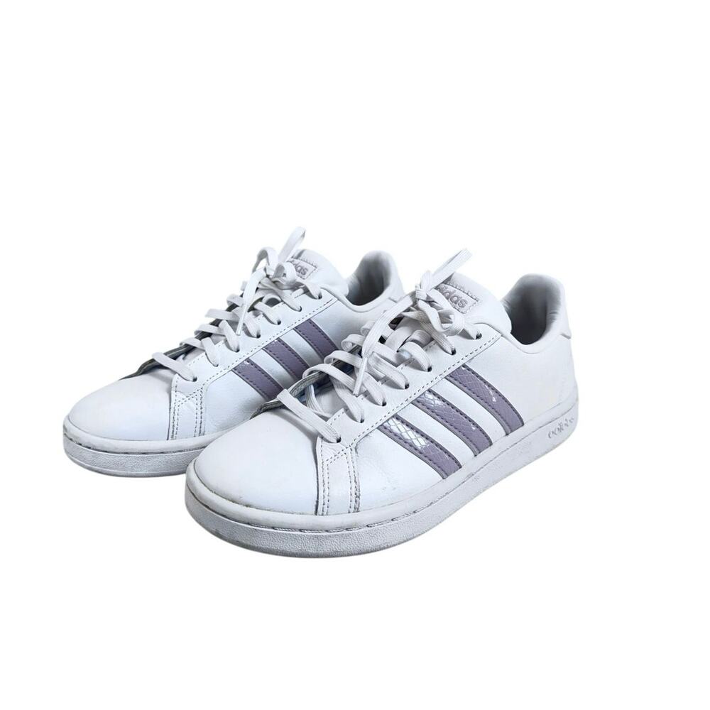 Adidas Cloudfoam Womens Sneakers Size 6 White Lavender Stripe Casual Court Shoes